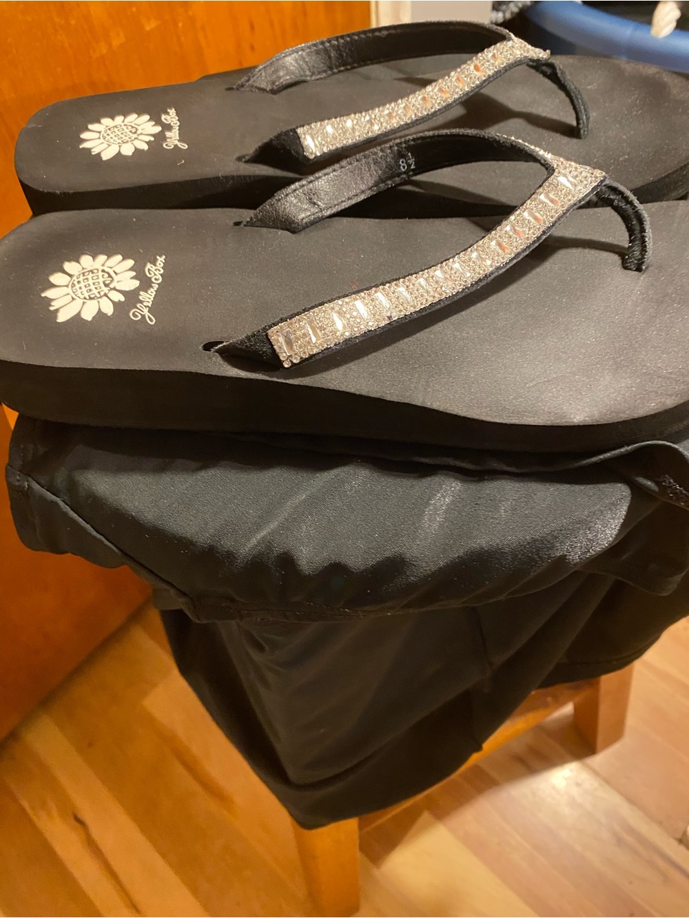 Yellow Box Black Rhinestone Strap Sandals - Picture 5 of 6